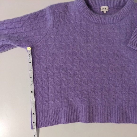 KULE Cashmere Cable Knit Sweater with Cuff Stripe | Lilac - Picture 7 of 10